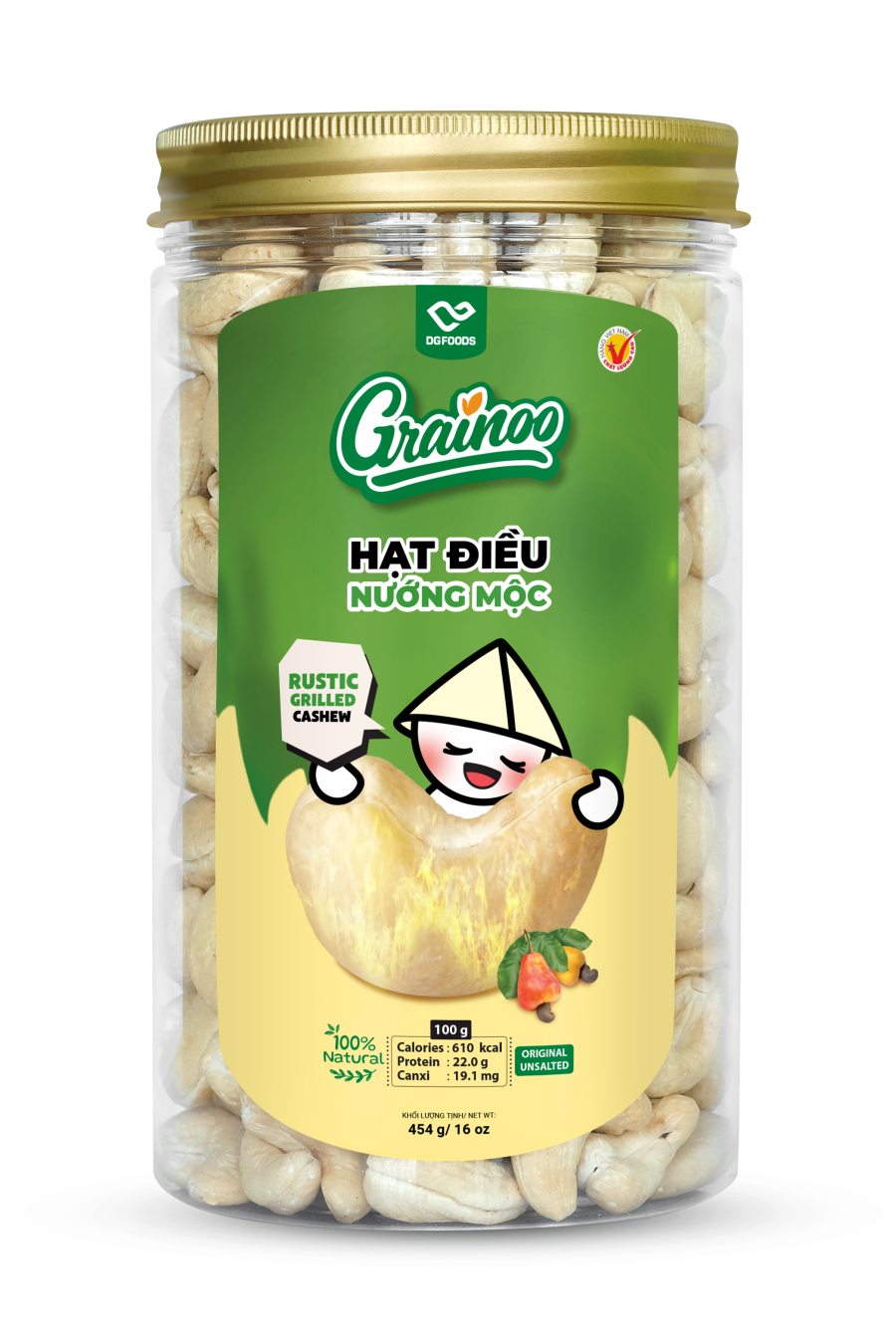 Hạt điều nướng mộc 454g nắp nhôm